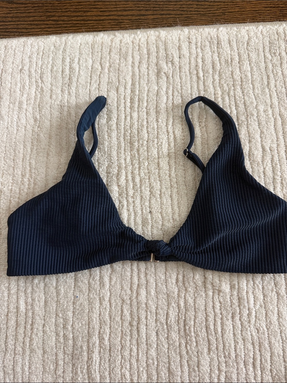 Wanderlust Navy Ribbed Knot Front Bikini Top